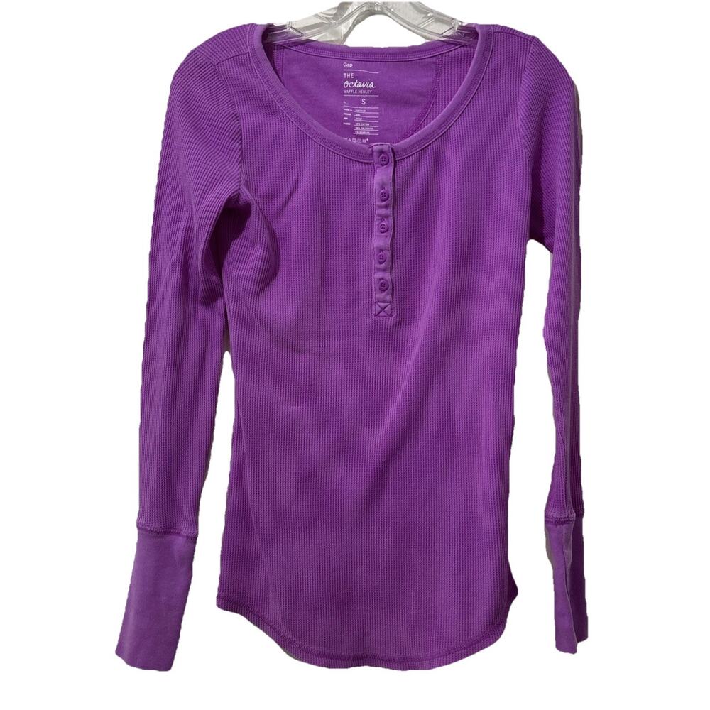 Gap The Octavia Waffle Henley MT Thermal Button Up Midway Purple Bella